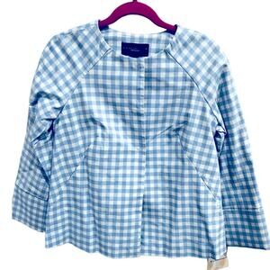 Victoria Beckham Target Sky Blue/White Plaid Hidden Snap Up  jacket Size S NWT